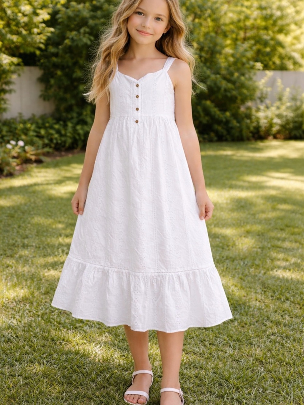 White Eyelet Sundress with Button Front - XL